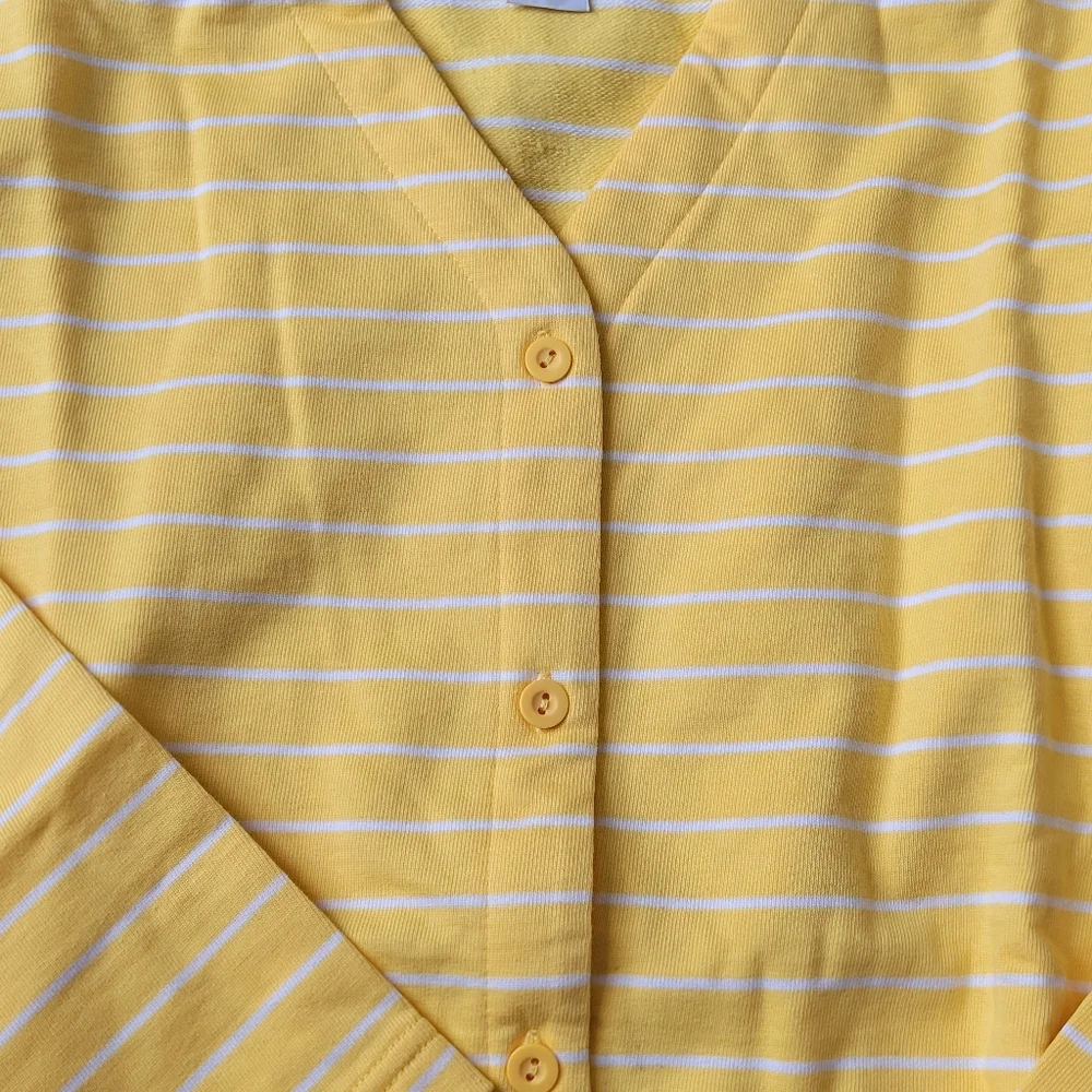 Vintage 80s-90s Lands End NWOT Yellow Striped Button Front Sweater Size Large - Picture 4 of 9